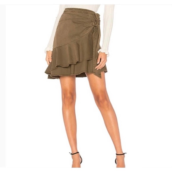 Cinq a Sept Aston Olive Green Ruffle Wrap Skirt Size 12